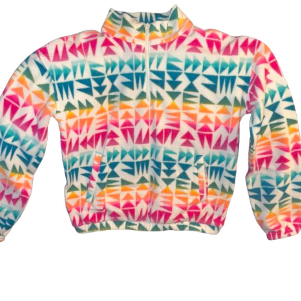 SO Girls Size XL Quarter Zip Colorful Geometric Fleece Pullover - Picture 3 of 11
